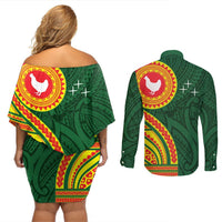 Manu'a Cession Day Couples Matching Off Shoulder Short Dress and Long Sleeve Button Shirt Polynesian Pattern LT03 - Polynesian Pride