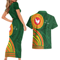 Manu'a Cession Day Couples Matching Short Sleeve Bodycon Dress and Hawaiian Shirt Polynesian Pattern LT03 - Polynesian Pride
