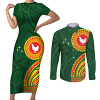 Manu'a Cession Day Couples Matching Short Sleeve Bodycon Dress and Long Sleeve Button Shirt Polynesian Pattern LT03 Green - Polynesian Pride