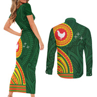 Manu'a Cession Day Couples Matching Short Sleeve Bodycon Dress and Long Sleeve Button Shirt Polynesian Pattern LT03 - Polynesian Pride