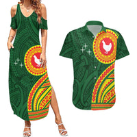 Manu'a Cession Day Couples Matching Summer Maxi Dress and Hawaiian Shirt Polynesian Pattern LT03 Green - Polynesian Pride
