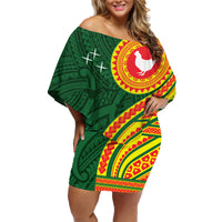 Manu'a Cession Day Family Matching Off Shoulder Short Dress and Hawaiian Shirt Polynesian Pattern LT03 Mom's Dress Green - Polynesian Pride