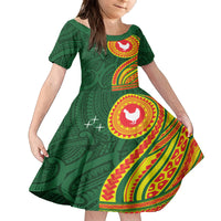 Manu'a Cession Day Kid Short Sleeve Dress Polynesian Pattern LT03 KID Green - Polynesian Pride