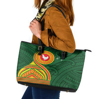 Manu'a Cession Day Leather Tote Bag Polynesian Pattern LT03 Green - Polynesian Pride