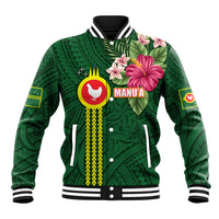 Manu'a Cession Day 120th Anniversary Baseball Jacket Polynesian Pattern and Hibiscus Flower LT03 Unisex Green - Polynesian Pride