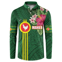 Manu'a Cession Day 120th Anniversary Button Sweatshirt Polynesian Pattern and Hibiscus Flower LT03 Green - Polynesian Pride