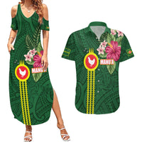 Manu'a Cession Day 120th Anniversary Couples Matching Summer Maxi Dress and Hawaiian Shirt Polynesian Pattern and Hibiscus Flower