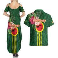 Manu'a Cession Day 120th Anniversary Couples Matching Summer Maxi Dress and Hawaiian Shirt Polynesian Pattern and Hibiscus Flower LT03 - Polynesian Pride