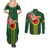Manu'a Cession Day 120th Anniversary Couples Matching Summer Maxi Dress and Long Sleeve Button Shirt Polynesian Pattern and Hibiscus Flower LT03 - Polynesian Pride