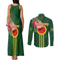 Manu'a Cession Day 120th Anniversary Couples Matching Tank Maxi Dress and Long Sleeve Button Shirt Polynesian Pattern and Hibiscus Flower