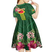 Manu'a Cession Day 120th Anniversary Kid Short Sleeve Dress Polynesian Pattern and Hibiscus Flower LT03 - Polynesian Pride
