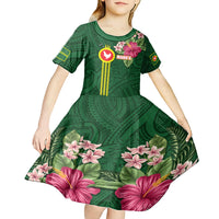 Manu'a Cession Day 120th Anniversary Kid Short Sleeve Dress Polynesian Pattern and Hibiscus Flower LT03 - Polynesian Pride