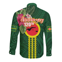 Manu'a Cession Day 120th Anniversary Long Sleeve Button Shirt Polynesian Pattern and Hibiscus Flower