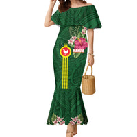 Manu'a Cession Day 120th Anniversary Mermaid Dress Polynesian Pattern and Hibiscus Flower LT03 Women Green - Polynesian Pride