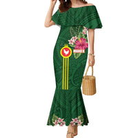 Manu'a Cession Day 120th Anniversary Mermaid Dress Polynesian Pattern and Hibiscus Flower LT03 Women Green - Polynesian Pride