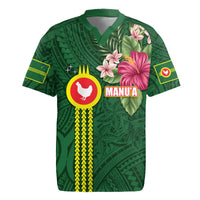 Manu'a Cession Day 120th Anniversary Rugby Jersey Polynesian Pattern and Hibiscus Flower LT03 Green - Polynesian Pride
