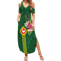 Manu'a Cession Day 120th Anniversary Summer Maxi Dress Polynesian Pattern and Hibiscus Flower LT03 Women Green - Polynesian Pride