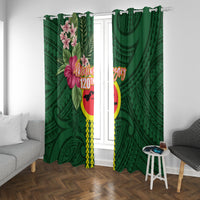 Manu'a Cession Day 120th Anniversary Window Curtain Polynesian Pattern and Hibiscus Flower LT03 With Grommets Green - Polynesian Pride