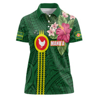 Manu'a Cession Day 120th Anniversary Women Polo Shirt Polynesian Pattern and Hibiscus Flower LT03 Female Green - Polynesian Pride