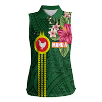 Manu'a Cession Day 120th Anniversary Women Sleeveless Polo Shirt Polynesian Pattern and Hibiscus Flower LT03 Female Green - Polynesian Pride