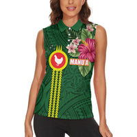 Manu'a Cession Day 120th Anniversary Women Sleeveless Polo Shirt Polynesian Pattern and Hibiscus Flower LT03 - Polynesian Pride
