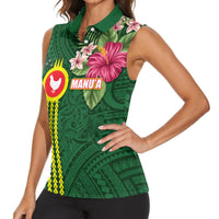 Manu'a Cession Day 120th Anniversary Women Sleeveless Polo Shirt Polynesian Pattern and Hibiscus Flower LT03 - Polynesian Pride
