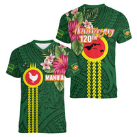 Manu'a Cession Day 120th Anniversary Women V-Neck T-Shirt Polynesian Pattern and Hibiscus Flower