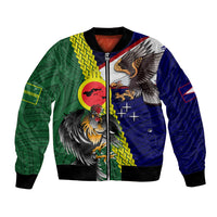 Manu'a Island and American Samoa Bomber Jacket Rooster and Eagle Mascot LT03 Unisex Green - Polynesian Pride