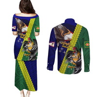 Manu'a Island and American Samoa Couples Matching Puletasi and Long Sleeve Button Shirt Rooster and Eagle Mascot LT03 - Polynesian Pride