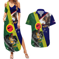 Manu'a Island and American Samoa Couples Matching Summer Maxi Dress and Hawaiian Shirt Rooster and Eagle Mascot LT03 Green - Polynesian Pride