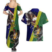 Manu'a Island and American Samoa Couples Matching Summer Maxi Dress and Hawaiian Shirt Rooster and Eagle Mascot LT03 - Polynesian Pride