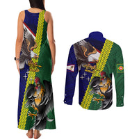 Manu'a Island and American Samoa Couples Matching Tank Maxi Dress and Long Sleeve Button Shirt Rooster and Eagle Mascot LT03 - Polynesian Pride