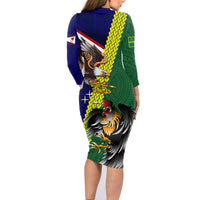 Manu'a Island and American Samoa Family Matching Long Sleeve Bodycon Dress and Hawaiian Shirt Rooster and Eagle Mascot