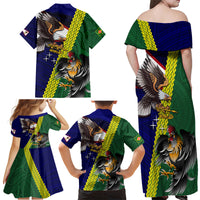Manu'a Island and American Samoa Family Matching Off Shoulder Maxi Dress and Hawaiian Shirt Rooster and Eagle Mascot