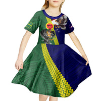 Manu'a Island and American Samoa Kid Short Sleeve Dress Rooster and Eagle Mascot LT03 - Polynesian Pride
