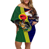 Manu'a Island and American Samoa Off Shoulder Short Dress Rooster and Eagle Mascot LT03 Women Green - Polynesian Pride