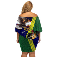 Manu'a Island and American Samoa Off Shoulder Short Dress Rooster and Eagle Mascot LT03 - Polynesian Pride