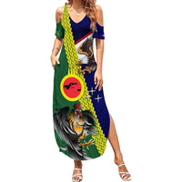 Manu'a Island and American Samoa Summer Maxi Dress Rooster and Eagle Mascot LT03 Women Green - Polynesian Pride