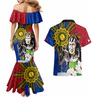 Philippines Lapu-Lapu Couples Matching Mermaid Dress and Hawaiian Shirt Filipino Sun Tattoo With Yakan Pattern LT03 - Polynesian Pride