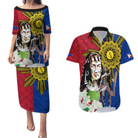 Philippines Lapu-Lapu Couples Matching Puletasi and Hawaiian Shirt Filipino Sun Tattoo With Yakan Pattern LT03 Red - Polynesian Pride
