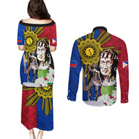 Philippines Lapu-Lapu Couples Matching Puletasi and Long Sleeve Button Shirt Filipino Sun Tattoo With Yakan Pattern