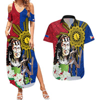 Philippines Lapu-Lapu Couples Matching Summer Maxi Dress and Hawaiian Shirt Filipino Sun Tattoo With Yakan Pattern