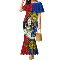 Philippines Lapu-Lapu Mermaid Dress Filipino Sun Tattoo With Yakan Pattern LT03 Women Red - Polynesian Pride