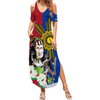 Philippines Lapu-Lapu Summer Maxi Dress Filipino Sun Tattoo With Yakan Pattern LT03 Women Red - Polynesian Pride