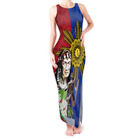 Philippines Lapu-Lapu Tank Maxi Dress Filipino Sun Tattoo With Yakan Pattern LT03 Women Red - Polynesian Pride
