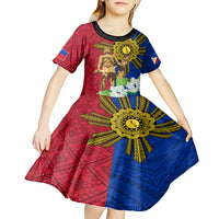 Philippines Lapu Lapu King Jasmine Flowers Kid Short Sleeve Dress Filipino Sun Tattoo