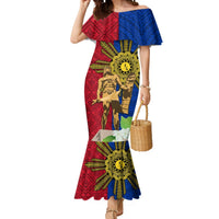Philippines Lapu Lapu King Jasmine Flowers Mermaid Dress Filipino Sun Tattoo LT03 Women Red - Polynesian Pride