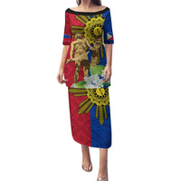 Philippines Lapu Lapu King Jasmine Flowers Puletasi Filipino Sun Tattoo LT03 Long Dress Red - Polynesian Pride