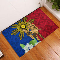 Philippines Lapu Lapu King Jasmine Flowers Rubber Doormat Filipino Sun Tattoo