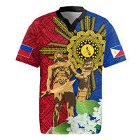 Philippines Lapu Lapu King Jasmine Flowers Rugby Jersey Filipino Sun Tattoo LT03 Red - Polynesian Pride